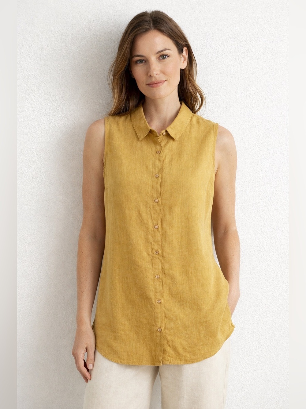 Garnet Hill Easy Linen Button-Down Tank Size 4